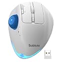 MAM1 Pro Wireless Trackball Mouse, Ergonomic Bluetooth Rechargeable Computer Mouse, Backlit Rollerball Thumb mice with 5 Level DPI, Adjustable Angle, 3 Devices Connection for PC, Windows - White Mouse