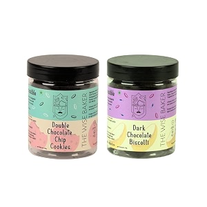 the wise baker39s handmade double chocolate chip cookies 200g amp dark chocolate biscotti 150g combo tea snack fresh crunchy healthy amp tasty cookies-biscotti combo 15 cookies  20 biscotti