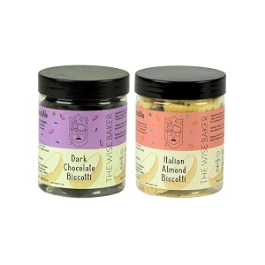 the wise baker39s handmade italian almond biscotti amp dark chocolate biscotti tea snack fresh crunchy healthy amp tasty cookies combo  pack of 2 x 150g  30 cookies