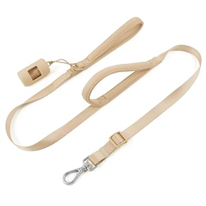 wisedog durable two handle dog leash dog leash heavy duty with dual soft padded handles adjustable length as short leash for medium large dogs sand color m42 ft-5 ft