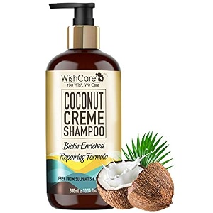 wishcare  repairing formula free from mineral oils sulphates and parabens coconut cream shampoo enriched with biotin 300 ml