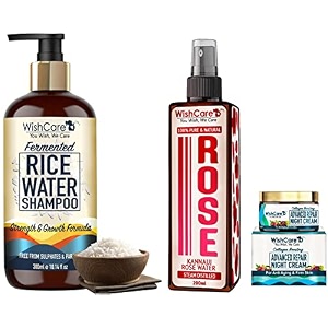 wishcare collagen boosting - advance repair night creamampwishcare fermented rice water shampoo ampwishcare rose water