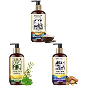 wishcare fermented rice water tea tree mint shampoo amp argan vanilla conditioner - volume booster - free from silicones sulphates and paraben 300 ml