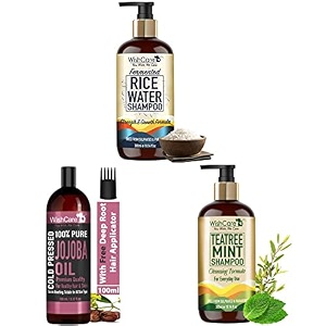 wishcare fermented rice water shampoo ampwishcare pure cold pressed natural unrefined jojoba oil ampwishcare tea tree mint shampoo