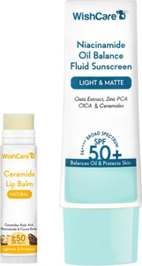 wishcare spf 50 combo- niacinamide oil balance fluid sunscreen  ceramide spf 50 lip balm