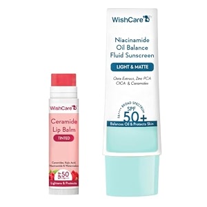 wishcare tinted lip balm and niacinamide oil balance fluid sunscreen with spf 50 pa