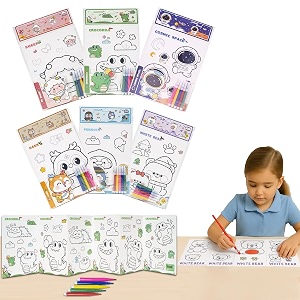 wishkey kids diy 48 painting cards for kids set of 1 themed 6 page art sheets 5 mini sketch pens space crocodile bear sheep penguin deer return gifts for birthday boy girl