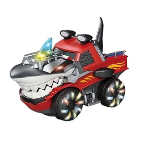 wishkey plastic shark chariot bump and go for kids cartoon design shark with moving parts battery operated musical with lights multicolor 3 years pack of 1