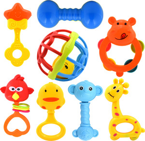 wishkey set of 8 pcs with various exciting toys for new borns  infants rattle rattle