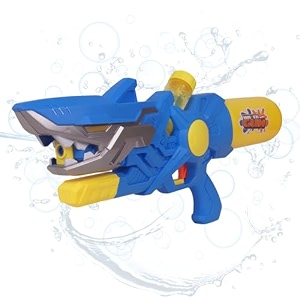 wishkey shark theme water gun toy 570ml capacity water blaster with bubble blow for kids durable outdoor summer toy for fun-filled water battles and special occasions 4 years pack of 1 blue