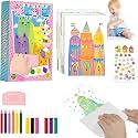 WISHKEY Squeegee Art Kids Paint Kit – 35 PCS Rainbow Scratch &amp; Dot Painting Set with 20 Sheets Paper, 7 Paints, 6 Watercolor Pens, Stickers &amp; Squeegee – Creative Craft Kit for Boys &amp; Girls Ages 4-12
