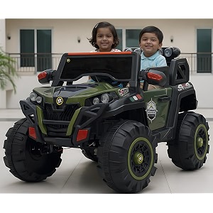 wishmaster battery operated jeep for kids car ride on toy with light amp music  electric jeep battery car  baby big car for kids to drive 2 to 8 years boys girls 6 month warranty militery green
