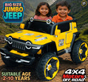Wishmaster Big Jumbo Size 4x4 Off-Road Electric Car With Openable Doors Big Wheels Jeep Battery Operated Ride On (Yellow)