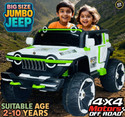 Wishmaster Big Jumbo Size 4x4 Off-Road Electric Car With Openable Doors Big Wheels Jeep Battery Operated Ride On (White)