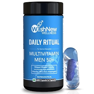 wishnew wellness daily ritual multivitamin for men 50  enhanced with mct ashwagandha amp ginkgo  60 delayed release capsules for optimal wellbeing