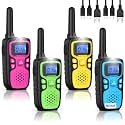 Wishouse Walkie Talkies for Kids Rechargeable Long Range,Xmas Birthday Gift for 4 5 6 7 8 9 Year Old Boys Girls,Hiking Gear Camping Games Cool Toys with NOAA,SOS Siren,Lamp,Lanyards,Easy to Use,4 Pack