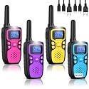 Wishouse Walkie Talkies for Kids Rechargeable Long Range,Xmas Birthday Gift for 5 6 7 8 9 10 11 12 Year Old Boys Girls,Hiking Gear Camping Games with NOAA,SOS Siren,Lamp,Lanyards,Easy to Use,4 Pack