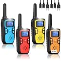 Wishouse Walkie Talkies for Kids Rechargeable Long Range,Xmas Birthday Gift for 5 6 7 8 9 10 11 12 Year Old Boys Girls,Hiking Gear Camping Games with NOAA,SOS Siren,Lamp,Lanyards,Easy to Use,4 Pack