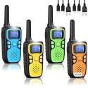 Wishouse Walkie Talkies for Kids Rechargeable Long Range,Xmas Birthday Gift for 5 6 7 8 9 10 11 12 Year Old Boys Girls,Hiking Gear Camping Games with NOAA,SOS Siren,Lamp,Lanyards,Easy to Use,4 Pack