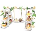 Wisreach Wooden 3 Tier Cupcake Stand with Swing and Flower Decoration Serving Removable Tray Display Serving Ladder Foldable Stand with Serving Platter Tray Party Food Display Set for Cake Snack Fruit Chips Bread Centerpieces