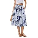 Witsmile Women's Summer Boho High Waist Pleated Flowy Midi Skirt