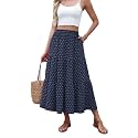 Witsmile Women's Summer Boho High Waist Pleated Flowy Midi Skirt