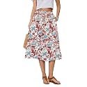 Witsmile Women's Summer Boho High Waist Pleated Flowy Midi Skirt