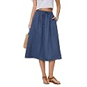 Witsmile Women's Summer Boho High Waist Pleated Flowy Midi Skirt