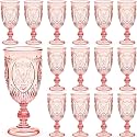 Wiwiqing 24 Pcs Plastic Wine Glasses Vintage Goblets,Pink