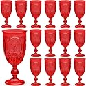 Wiwiqing 24 Pcs Plastic Wine Glasses Vintage Goblets,Red