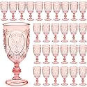 Wiwiqing 48 Pcs Plastic Wine Glasses Vintage Goblets,Pink