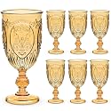 Wiwiqing 6 Pcs Plastic Wine Glasses Vintage Goblets,Amber