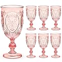 Wiwiqing 6 Pcs Plastic Wine Glasses Vintage Goblets,Pink