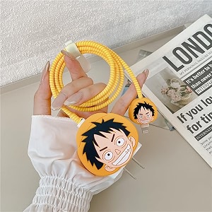 cute 3d silicone 360 protection charger case cover compatible for i-phone 18w - 20w charger stylish spiral cable protective cover for i-phone charger 18w-20w luffyxop multicolor