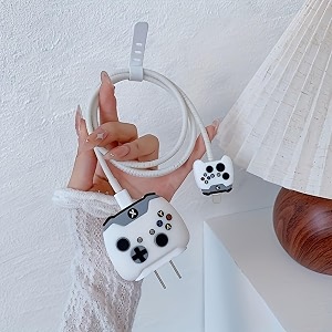 cute 3d silicone 360 protection charger case cover compatible for i-phone 18w - 20w charger stylish spiral cable protective cover for i-phone charger 18w-20w x-boxx-white