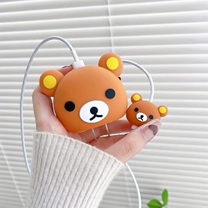 cute 3d silicone 360 protection charger case cover compatible for i-phone 18w - 20w charger stylish spiral cable protective cover for i-phone charger 18w-20w teddy-bear multicolor