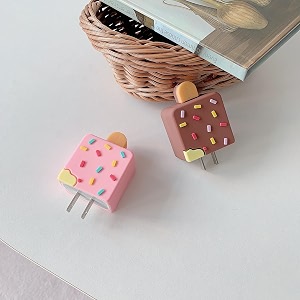 cute 3d silicone 360 protection charger case cover compatible for i-phone 18w - 20w charger stylish spiral cable protective cover for i-phone charger 18w-20w choco-bar multicolor