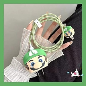 cute 3d silicone 360 protection charger case cover compatible for i-phone 18w - 20w charger stylish spiral cable protective cover for i-phone charger 18w-20w luigie multicolor