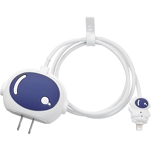 cute 3d silicone 360 protection charger case cover compatible for i-phone 18w - 20w charger stylish spiral cable protective cover for i-phone charger 18w-20w light astronaut multicolor