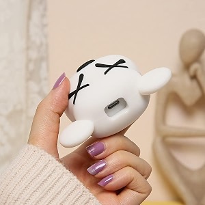 cute 3d silicone 360 protection charger case cover compatible for i-phone 18w - 20w charger stylish spiral cable protective cover for i-phone charger 18w-20w kaws-white