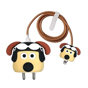 cute 3d silicone 360 protection charger case cover compatible for i-phone 18w - 20w charger stylish spiral cable protective cover for i-phone charger 18w-20w pluto multicolor