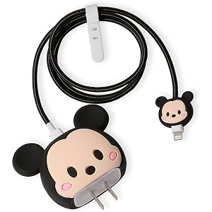 cute 3d silicone 360 protection charger case cover compatible for i-phone 18w - 20w charger stylish spiral cable protective cover for i-phone charger 18w-20w mickey multicolor