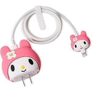 cute 3d silicone 360 protection charger case cover compatible for i-phone 18w - 20w charger stylish spiral cable protective cover for i-phone charger 18w-20w my melody multicolor