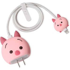 cute 3d silicone 360 protection charger case cover compatible for i-phone 18w - 20w charger stylish spiral cable protective cover for i-phone charger 18w-20w piglett multicolor