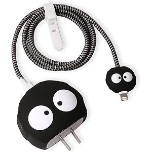 cute 3d silicone 360 protection charger case cover compatible for i-phone 18w - 20w charger stylish spiral cable protective cover for i-phone charger 18w-20w dark astronaut multicolor