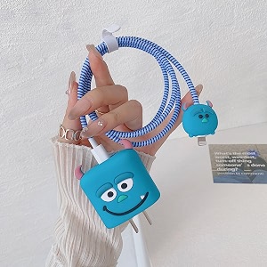 cute 3d silicone 360 protection charger case cover compatible for i-phone 18w - 20w charger stylish spiral cable protective cover for i-phone charger 18w-20w mu-sullivan multicolor