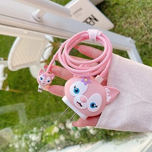 cute 3d silicone 360 protection charger case cover compatible for i-phone 18w - 20w charger stylish spiral cable protective cover for i-phone charger 18w-20w pussy-cat multicolor