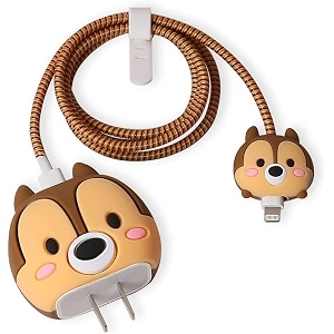 cute 3d silicone 360 protection charger case cover compatible for i-phone 18w - 20w charger stylish spiral cable protective cover for i-phone charger 18w-20w light squirrel multicolor