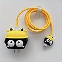 Cute 3D Silicone 360 Protection Charger Case Cover Compatible for i-Phone 18W - 20W Charger, Stylish Spiral Cable Protective Cover for i-Phone Charger 18W-20W (2EYES-Yellow)