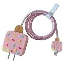 Cute 3D Silicone 360 Protection Charger Case Cover Compatible for i-Phone 18W - 20W Charger, Stylish Spiral Cable Protective Cover for i-Phone Charger 18W-20W (STRABERRY-BAR) Multicolor